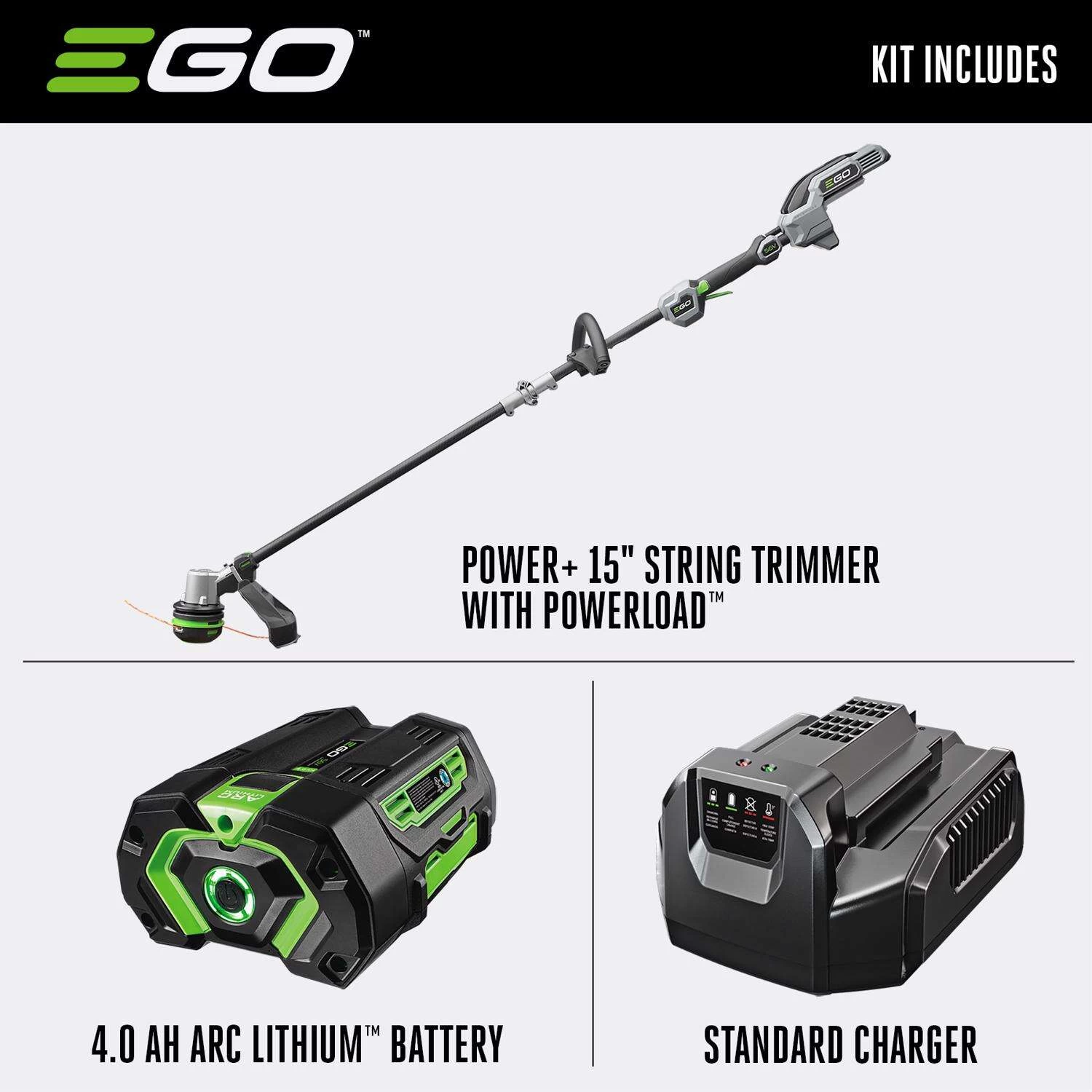 EGO Power+ Powerload ST1523S 15 In. 56 V Battery String Trimmer Kit (Battery & Charger) W/ CARBON FIBER SPLIT SHAFT & 4.0 AH BATTERY 2 EGO Power+ Powerload ST1523S 15 In. 56 V Battery String Trimmer Kit (Battery & Charger) W/ CARBON FIBER SPLIT SHAFT & 4.0 AH BATTERY - Image 2