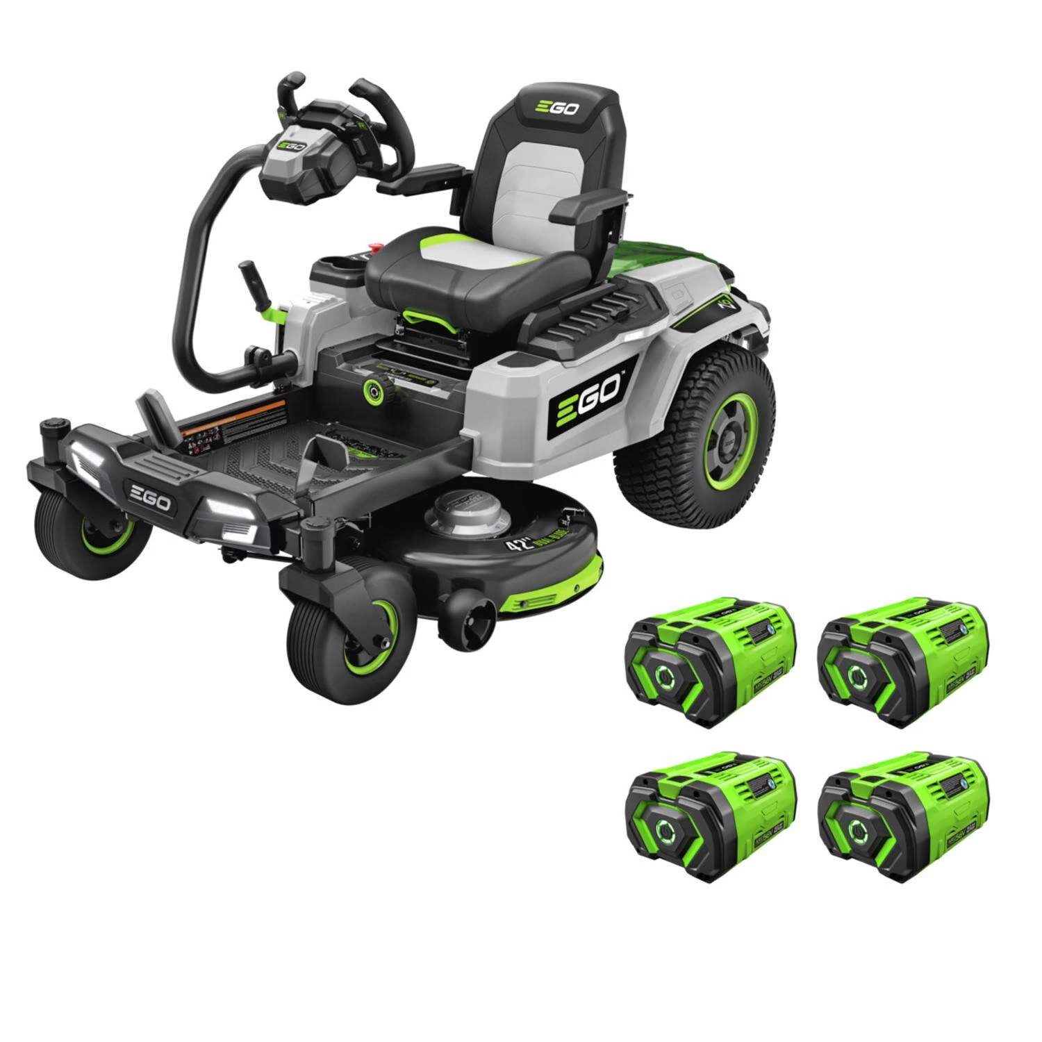 EGO Power+ Z6 ZT4205S 42 In. 56 V Battery Zero Turn Riding Mower Kit (Battery & Charger) W/ FOUR 12.0 AH BATTERIES 1 EGO Power+ Z6 ZT4205S 42 In. 56 V Battery Zero Turn Riding Mower Kit (Battery & Charger) W/ FOUR 12.0 AH BATTERIES