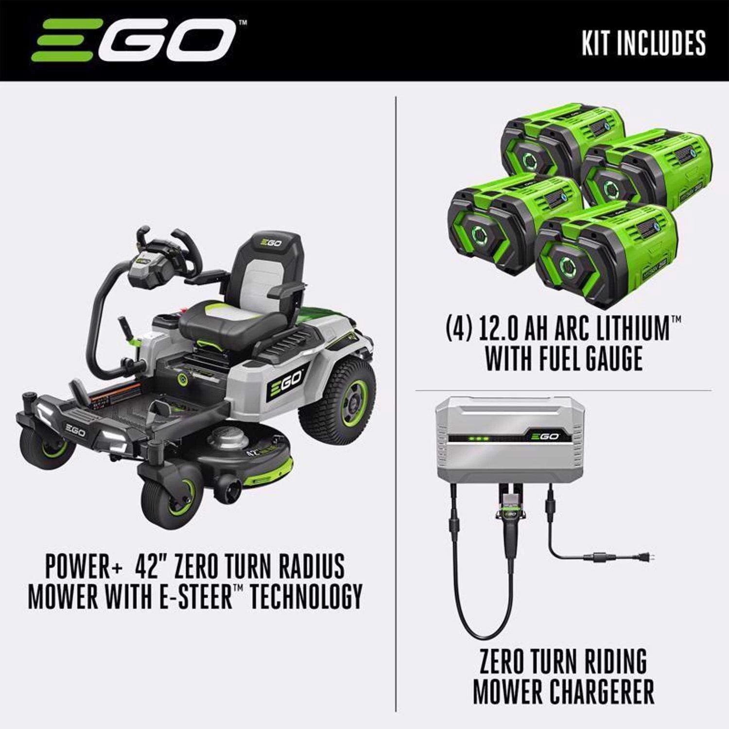 EGO Power+ Z6 ZT4205S 42 In. 56 V Battery Zero Turn Riding Mower Kit (Battery & Charger) W/ FOUR 12.0 AH BATTERIES 2 EGO Power+ Z6 ZT4205S 42 In. 56 V Battery Zero Turn Riding Mower Kit (Battery & Charger) W/ FOUR 12.0 AH BATTERIES - Image 2
