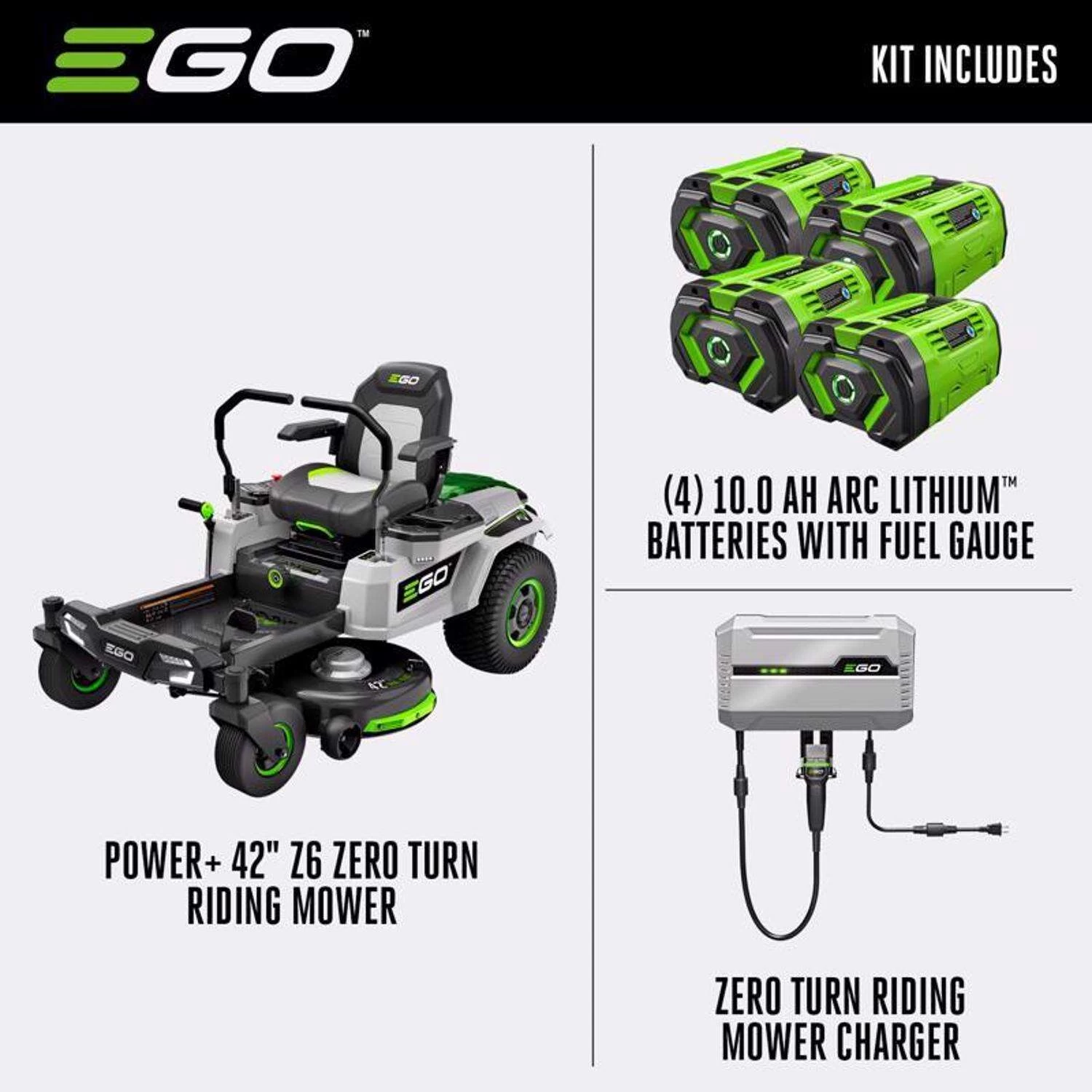 EGO Power+ Z6 ZT4204L 42 In. 56 V Battery Zero Turn Riding Mower Kit (Battery & Charger) W/ FOUR 10.0 AH BATTERIES 2 EGO Power+ Z6 ZT4204L 42 In. 56 V Battery Zero Turn Riding Mower Kit (Battery & Charger) W/ FOUR 10.0 AH BATTERIES - Image 2