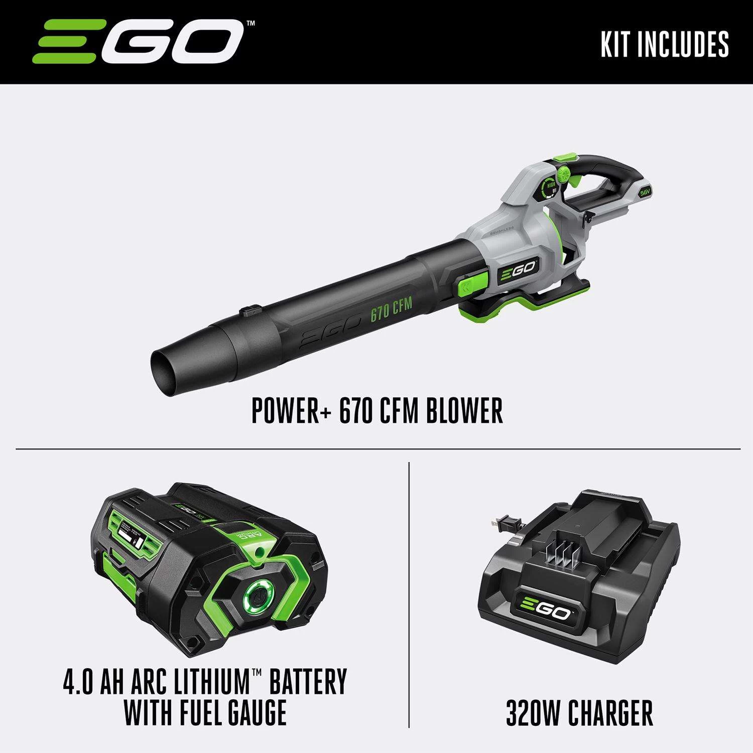 EGO Power+ LB6703 180 Mph 670 CFM 56 V Battery Handheld Leaf Blower Kit (Battery & Charger) W/ 4.0 AH BATTERY 2 EGO Power+ LB6703 180 Mph 670 CFM 56 V Battery Handheld Leaf Blower Kit (Battery & Charger) W/ 4.0 AH BATTERY - Image 2