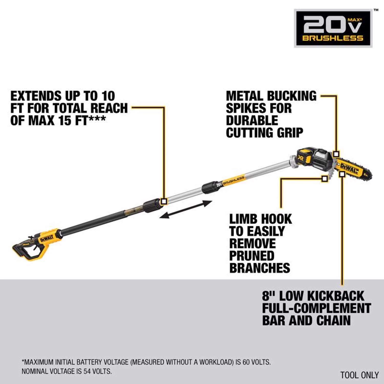 DeWalt 20V MAX XR 8 In. 20 V Battery Pole Saw Tool Only 2 DeWalt 20V MAX XR 8 In. 20 V Battery Pole Saw Tool Only - Image 2