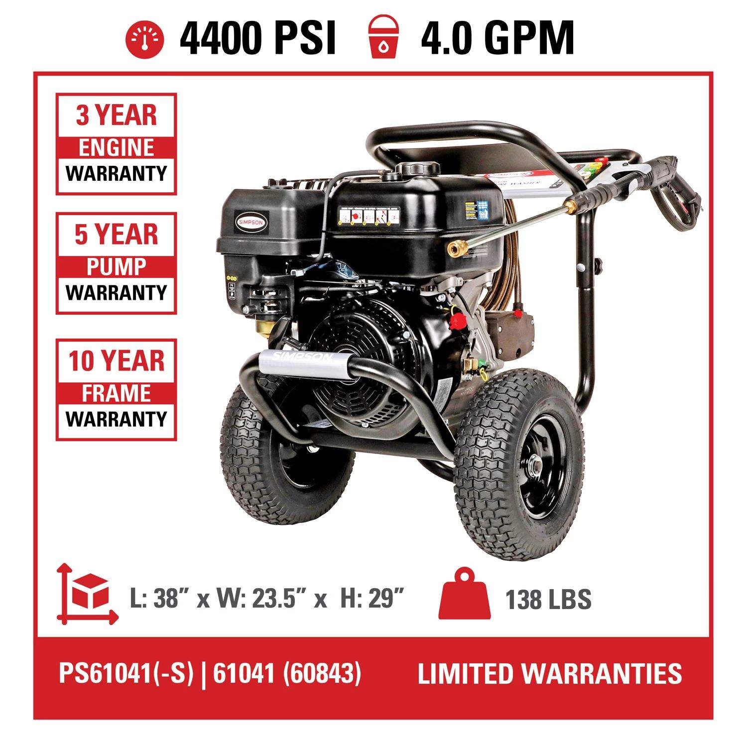 Simpson PowerShot PS60843 CRX 4400 Psi Gas 4 Gpm Pressure Washer 9 Simpson PowerShot PS60843 CRX 4400 Psi Gas 4 Gpm Pressure Washer - Image 9