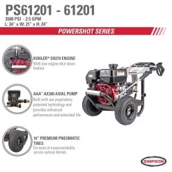 Simpson Powershot PS61201 Kohler 3500 Psi Gas 2.5 Gpm Pressure Washer 14 Simpson Powershot PS61201 Kohler 3500 Psi Gas 2.5 Gpm Pressure Washer -Gardens and Horticulture 6aed0d44 6f03 4267 ac84 ea6bcd7caf51