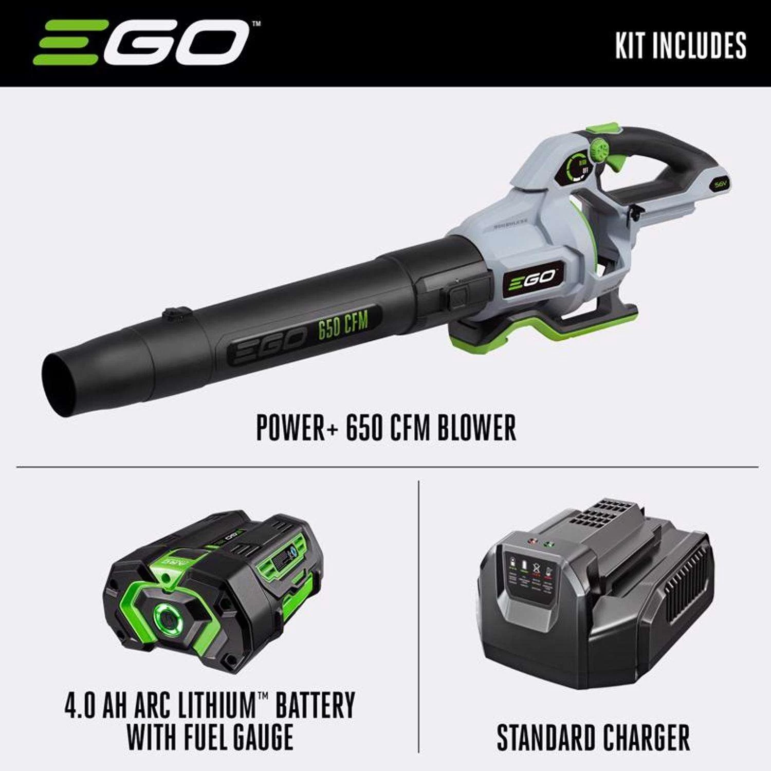 EGO Power+ LB6503 180 Mph 650 CFM 56 V Battery Handheld Leaf Blower Kit (Battery & Charger) W/ 4.0 AH BATTERY 2 EGO Power+ LB6503 180 Mph 650 CFM 56 V Battery Handheld Leaf Blower Kit (Battery & Charger) W/ 4.0 AH BATTERY - Image 2