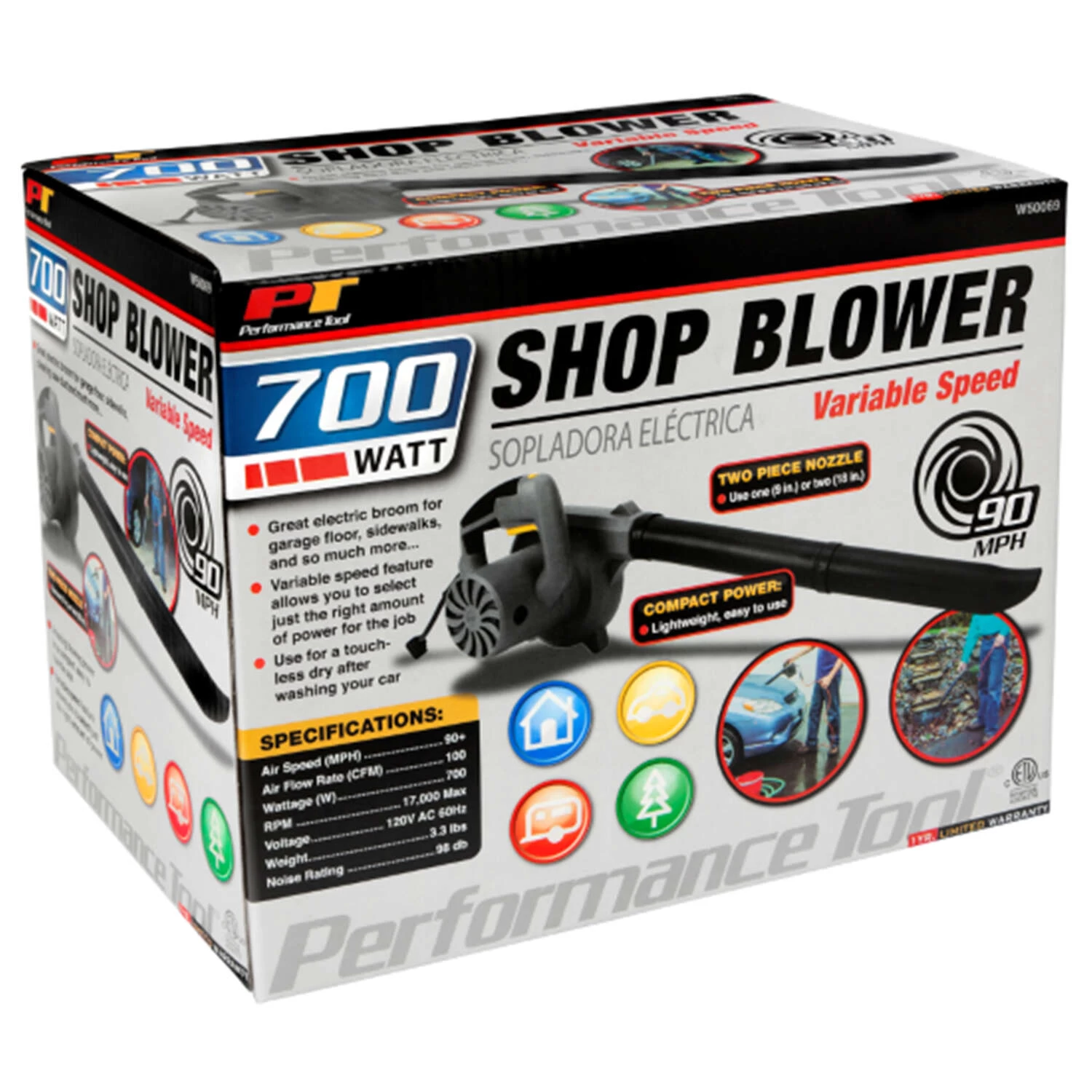 Performance Tool 90 Mph 100 CFM 120 V Electric Handheld Shop Blower 2 Performance Tool 90 Mph 100 CFM 120 V Electric Handheld Shop Blower - Image 2