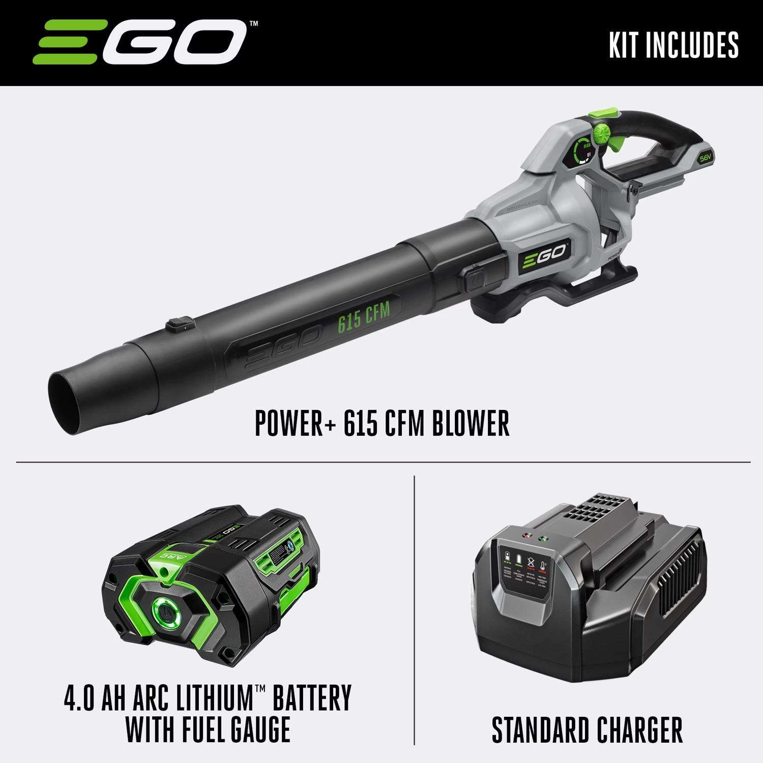 EGO Power+ LB6153 170 Mph 615 CFM 56 V Battery Handheld Leaf Blower Kit (Battery & Charger) W/ 4.0 AH BATTERY 2 EGO Power+ LB6153 170 Mph 615 CFM 56 V Battery Handheld Leaf Blower Kit (Battery & Charger) W/ 4.0 AH BATTERY - Image 2