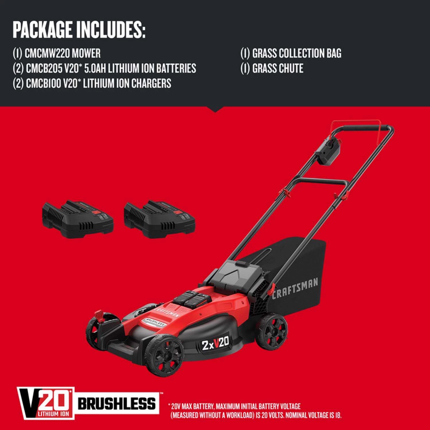 Craftsman V20 CMCMW220P2 20 In. Battery Lawn Mower Kit (Battery & Charger) 2 Craftsman V20 CMCMW220P2 20 In. Battery Lawn Mower Kit (Battery & Charger) - Image 2