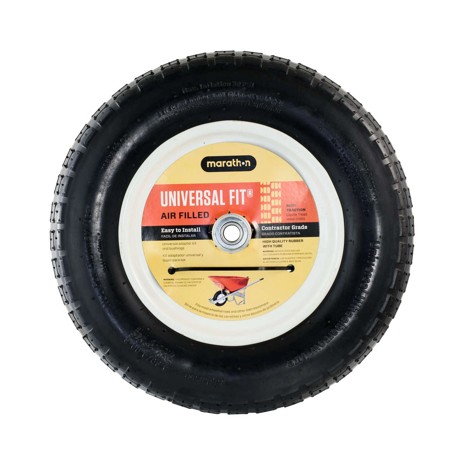 Marathon Universal Fit 8 In. D X 14.5 In. D 300 Lb. Cap. Centered Wheelbarrow Tire Rubber 1 Pk 1 Marathon Universal Fit 8 In. D X 14.5 In. D 300 Lb. Cap. Centered Wheelbarrow Tire Rubber 1 Pk