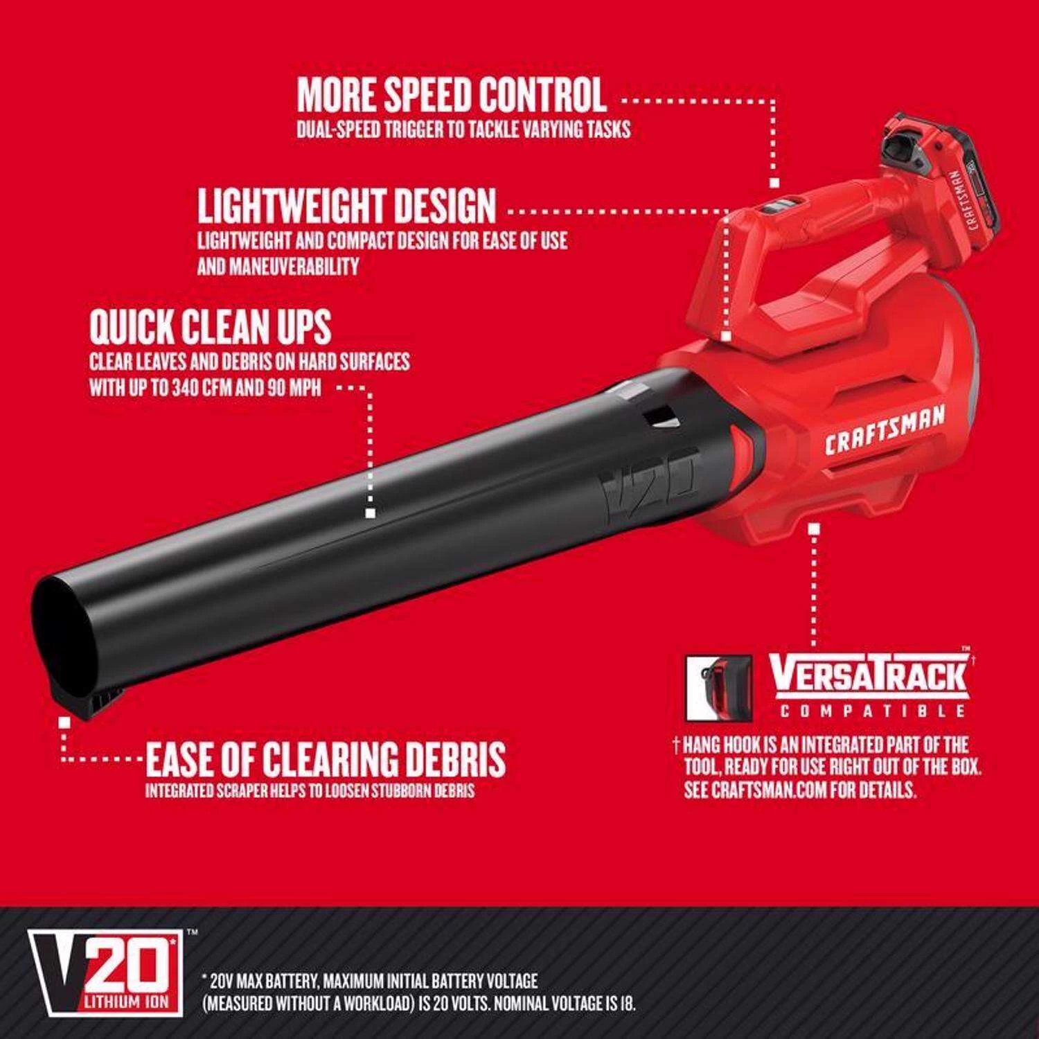 Craftsman V20 CMCBL700D1 90 Mph 340 CFM Battery Handheld Blower Kit (Battery & Charger) 3 Craftsman V20 CMCBL700D1 90 Mph 340 CFM Battery Handheld Blower Kit (Battery & Charger) - Image 3