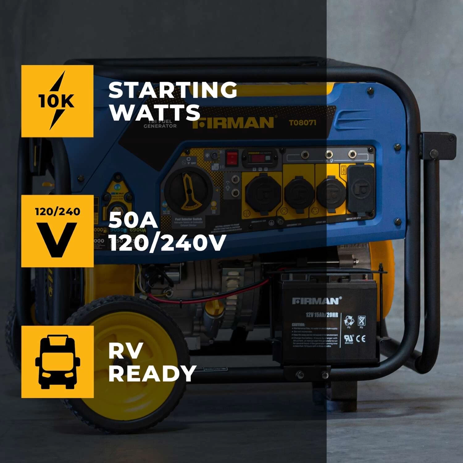 Firman 8000 W 120/240 V Gasoline Or Propane Portable Generator 2 Firman 8000 W 120/240 V Gasoline Or Propane Portable Generator - Image 2